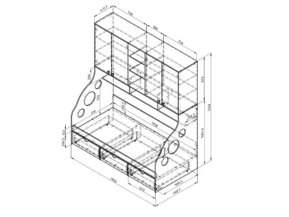 Кровать с антресолью ДЕЛЬТА 21.11