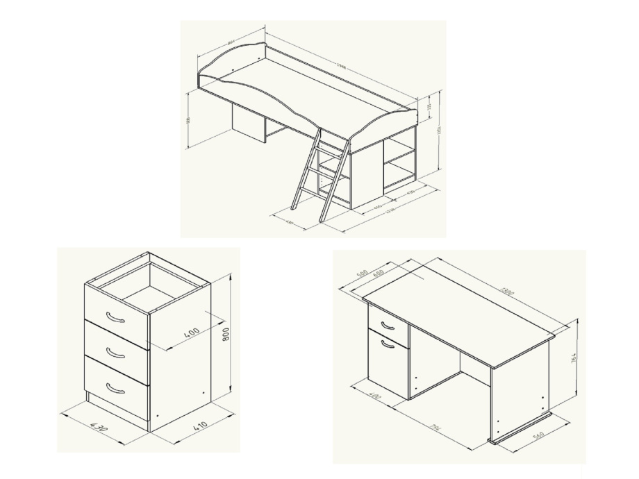 Кровать-чердак "Дюймовочка 5.3"