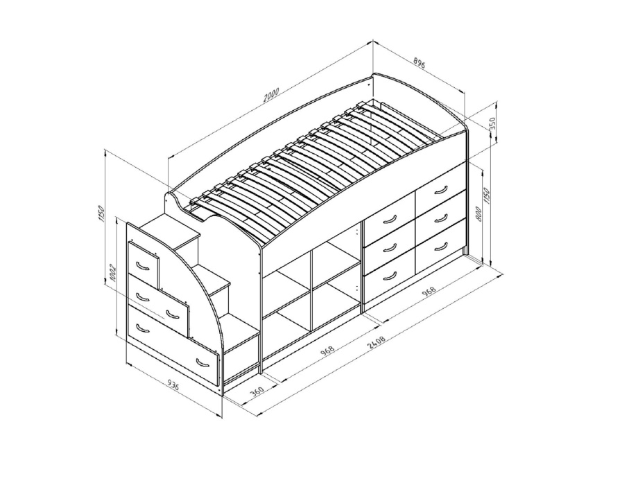 Кровать-чердак "Дюймовочка 4.1"