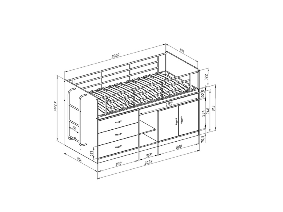 Кровать-чердак "Дюймовочка 6"